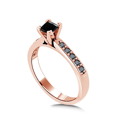 Cathedral Black Princess Diamond Accent Engagement Ring in rose Gold