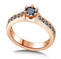 Cathedral Black Round Diamond Accent Engagement Ring in rose Gold