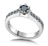 Cathedral Diamond with Pave Accent Diamonds Engagement Ring in 14K White or Yellow Gold (AAA,Black) - White Gold