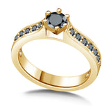 Cathedral Diamond with Pave Accent Diamonds Engagement Ring in 14K White or Yellow Gold (AAA,Black) - Yellow Gold