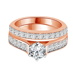 Cathedral White Diamond Bridal Wedding Ring Set in Rose Gold