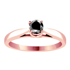 Natural Round Briliant Black Diamond Cathdral Solitaire Engagement Ring in Rose Gold