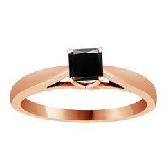 Princess Black Diamond Cathdral Solitaire Engagement Ring in Rose Gold