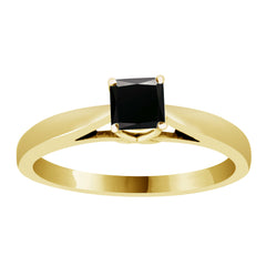 Princess Black Diamond Cathdral Solitaire Engagement Ring in Yellow Gold