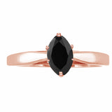 Marquise Cut Solitaire Black Diamond Cathedral Setting Ring 14k Rose Gold (Black,AAA) - Rose Gold