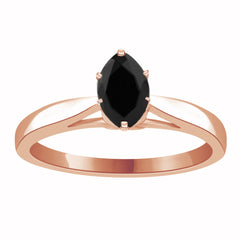 Marquise Cut Black Diamond Cathdral Solitaire Engagement Ring in Rose Gold