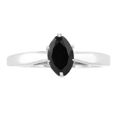 Marquise Cut Black Diamond Cathedral Setting Engagement Ring in 14K White or Yellow Gold (Black,AAA) - White Gold