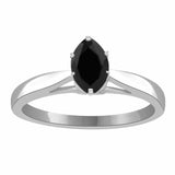 Marquise Cut Black Diamond Cathedral Setting Engagement Ring in 14K White or Yellow Gold (Black,AAA) - White Gold