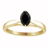 Marquise Cut Black Diamond Cathedral Setting Engagement Ring in 14K White or Yellow Gold (Black,AAA) - Yellow Gold