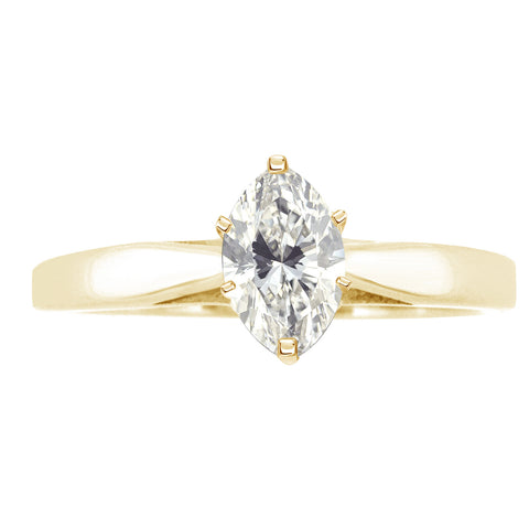 Natural Marquise Cut Diamond Cathedral Setting Engagement Ring in 14K White or Yellow Gold (G-H,I2) - Yellow Gold
