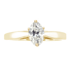 Natural Marquise Cut White Diamond Cathdral Solitaire Engagement Ring in Yellow Gold
