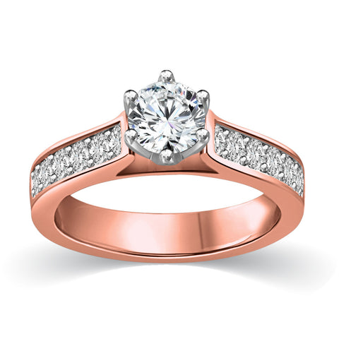 Cathedral Diamond with Pave Accent Diamonds Engagement Ring in 14K Rose Gold (G-H,I1) - Rose Gold