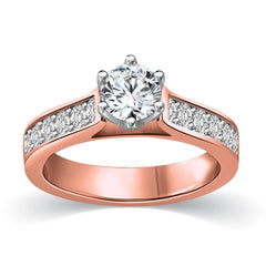 Cathedral White Round Diamond with Pave Accent White Diamonds Engagement Ring in Rose Gold