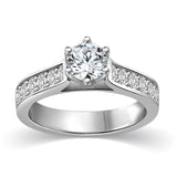 Cathedral Diamond with Pave Accent Diamonds Engagement Ring in 14K White or Yellow Gold (G-H,VS2) - White Gold