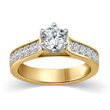 Cathedral Diamond with Pave Accent Diamonds Engagement Ring in 14K White or Yellow Gold (I-J,I1) - Yellow Gold