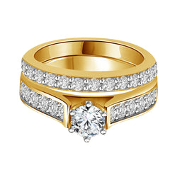 Cathedral White Diamond Bridal Wedding Ring Set in Yellow Gold