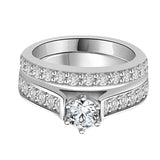 Cathedral Diamond Bridal Wedding Ring Set in 14K White or Yellow Gold (H-I,I1) - White Gold