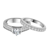 Cathedral Diamond Bridal Wedding Ring Set in 14K White or Yellow Gold (H-I,I1) - White Gold