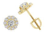 3/4 ct tw Round Diamond Halo Stud Earring in 14K Gold with Screw Back (G-H,I1-I2) - Yellow Gold