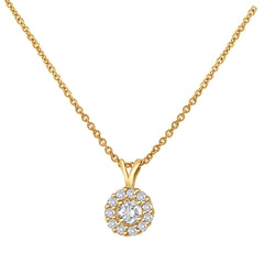 White Round Brilliant Diamond Halo Pendant 14K Yellow Gold