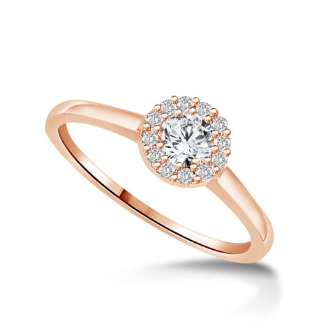 Round Diamond Halo Promise Ring in 14K Rose Gold (I-J,I1) - Rose Gold