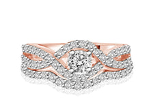 White Diamond Prong setting Intertwined Bridal Ring Set in Rose Gold