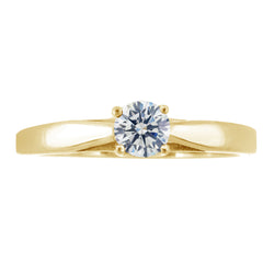 Natural Round Briliant White Diamond Cathdral Solitaire Engagement Ring in Yellow Gold