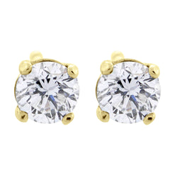 Natural Round Briliant White Diamond Stud Earring in Yellow Gold