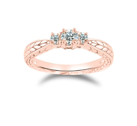 Glitz Design 3/8 ct tw Diamond Engraved Three Stone Ring 14K Rose Gold (I-J,I1-I2) - Rose Gold