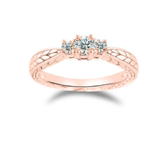 Engraved Three White Stone Engagement Anniversary Ring 14k Rose Gold