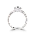 3/8 ct tw Engraved Three Stone Engagement Anniversary Ring 14K Yellow & White Gold (G-H,SI1-SI2) - White Gold
