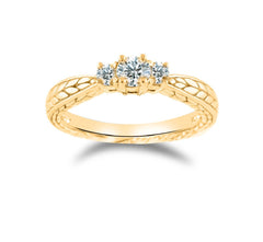 Engraved Three White Stone Engagement Anniversary Ring 14k Yellow Gold
