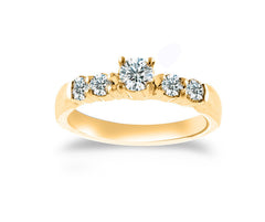 Five White Stone Engagement Solitaire Ring 14k Yellow Gold