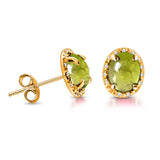 4.20 ctw Cabochon Oval Green Peridot & Diamond Stud Style Earring in 14K Gold with Push Back - Yellow Gold