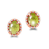 4.20 ctw Cabochon Oval Green Peridot & Diamond Stud Style Earring in 14K Gold with Push Back - Rose Gold