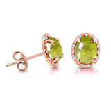 4.20 ctw Cabochon Oval Green Peridot & Diamond Stud Style Earring in 14K Gold with Push Back - Rose Gold