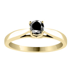 Natural Round Briliant Black Diamond Cathdral Solitaire Engagement Ring in Yellow Gold