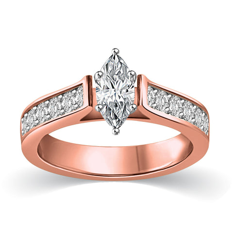 Cathedral Marquise Cut with Pave Accent Diamonds Engagement Ring in 14K Rose Gold (G-H,I1) - Rose Gold