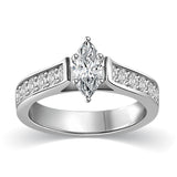 Cathedral Marquise Cut with Pave Accent Diamonds Engagement Ring in 14K White or Yellow Gold (I-J,I1) - White Gold