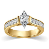 Cathedral Marquise Cut with Pave Accent Diamonds Engagement Ring in 14K White or Yellow Gold (G-H,VS2) - Yellow Gold