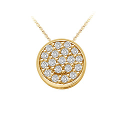 Pave Button Dainty White Diamond Pendant in Yellow Gold