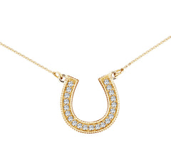 White Diamond Horse Shoe Pendant in Yellow Gold