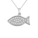 0.27 ct Pave Fish Dainty Diamond Pendant in 14K White & Yellow Gold (G-H,VS) - White Gold