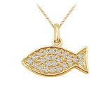 0.27 ct Pave Fish Dainty Diamond Pendant in 14K White & Yellow Gold (G-H,VS) - Yellow Gold