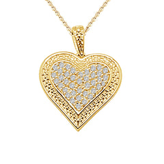 White Diamond Heart Pendant in Yellow Gold