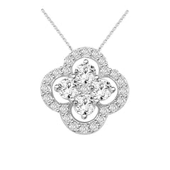 Flower Cluster Center White Diamond Pendant in White Gold