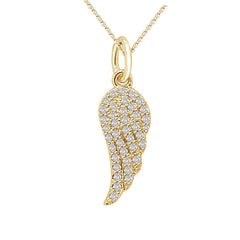 Angel Wing White Diamond Pendant in Yellow Gold