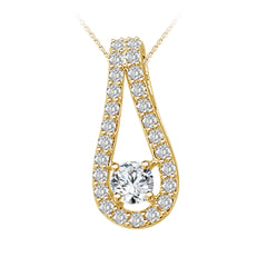 Teardrop Halo White Diamond Pendant in Yellow Gold