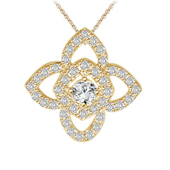 Floral Motif Halo White Diamond Pendant in Yellow Gold