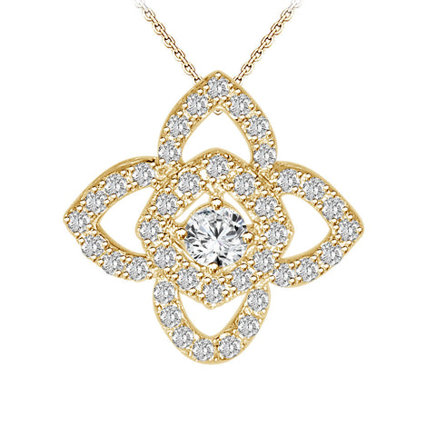 0.90 ct Floral Motif Halo Diamond Pendant in 14K White & Yellow Gold (G-H,VS) - Yellow Gold